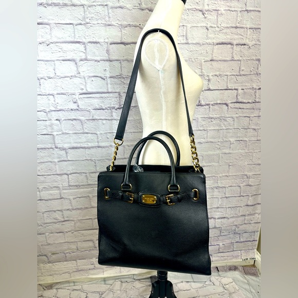 Michael Kors Hamilton Large Black Pebbled Leather Tote Shoulder/Crossbody Straps - Picture 1 of 13